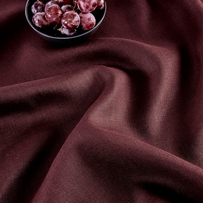 Solino Home Linen Burgundy Table Runner 72 Inches Long - 100% Pure Linen Hems...