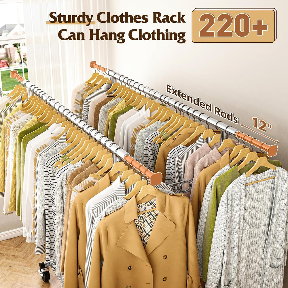 Raybee Heavy Duty Clothes Rack 650LBS Double Rods with Shelf Collapsible