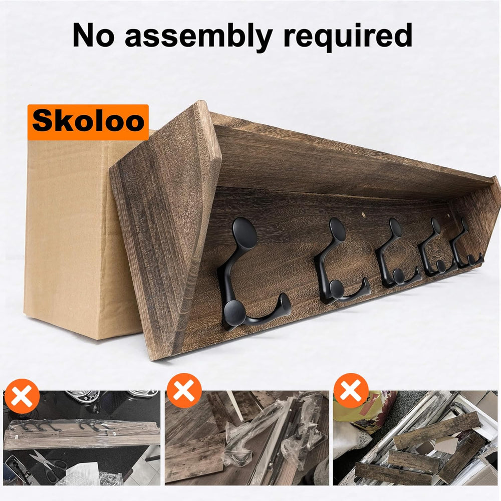 SKOLOO Wall Shelf with Hooks, 35-Inch Weathered Brown Wall Mounted Coat Rack ...