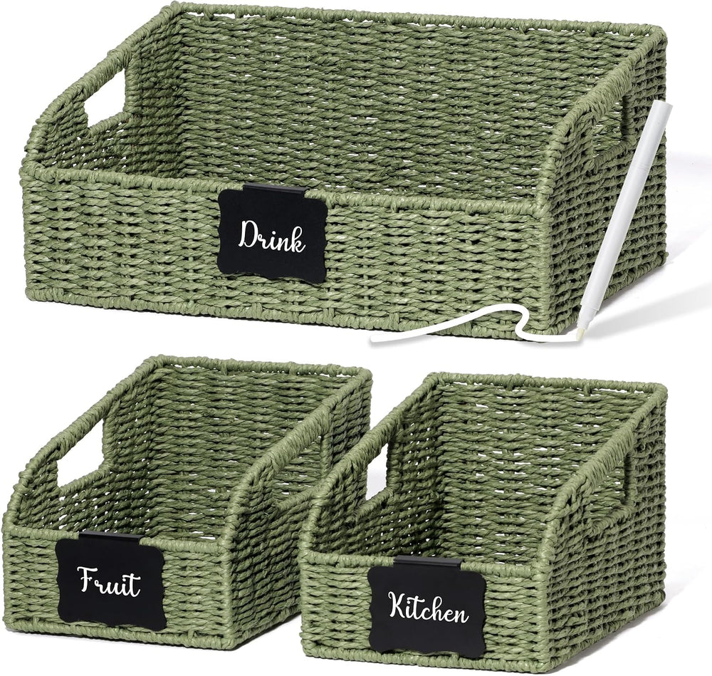 Pantry Baskets for Organizing,Wicker Storage organizers,3Pack,Green
