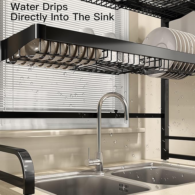 3 Tier Extra Large Stainless Steel Expandable Over The Sink Dish Drainer Drying