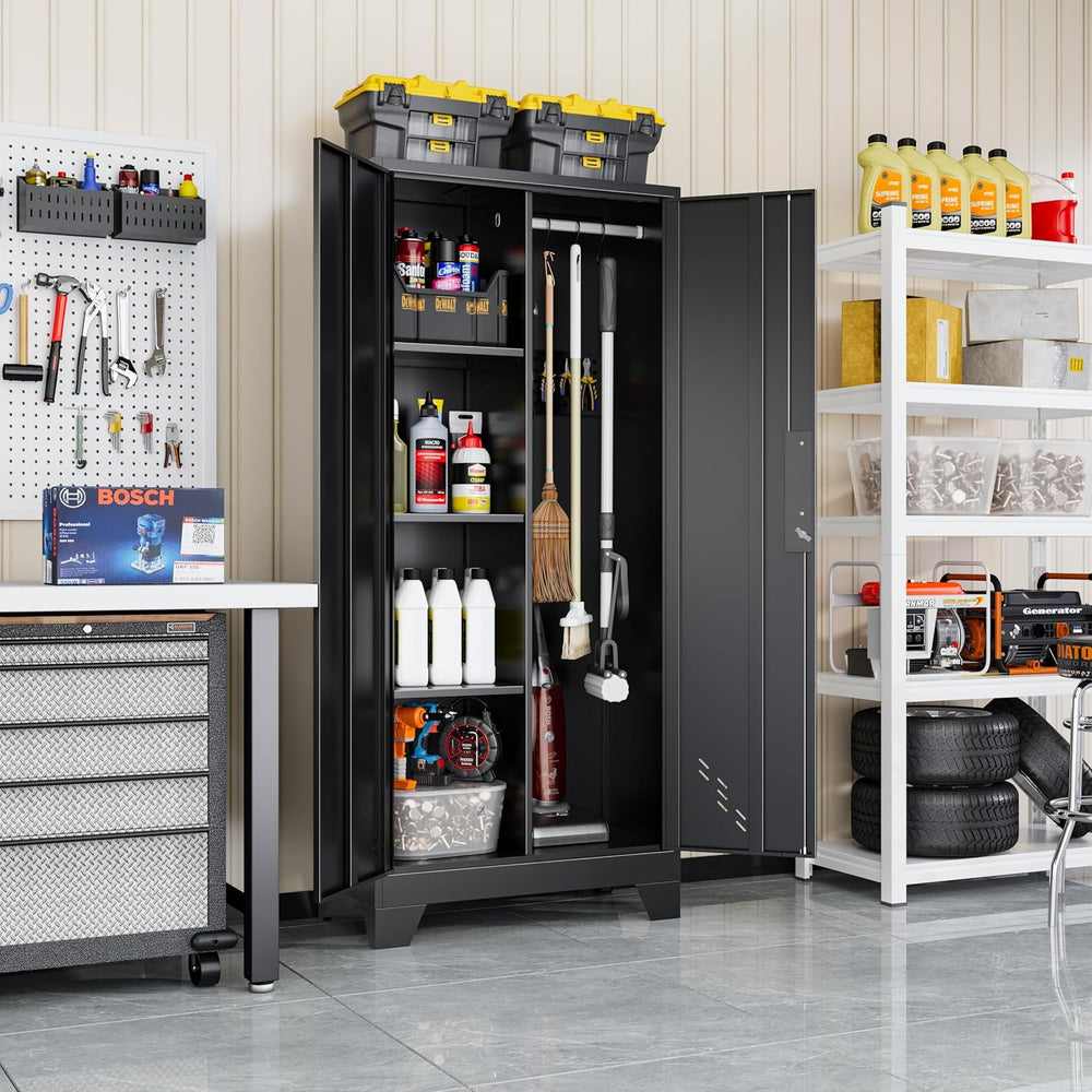 61" Broom Closet Storage Cabinet, Metal Garage Utility Cabinets