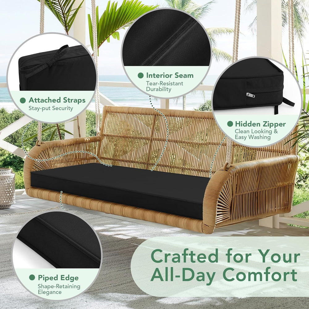 Outdoor Bench Cushion Pad, 48 x 18 x 3 Inch, Black