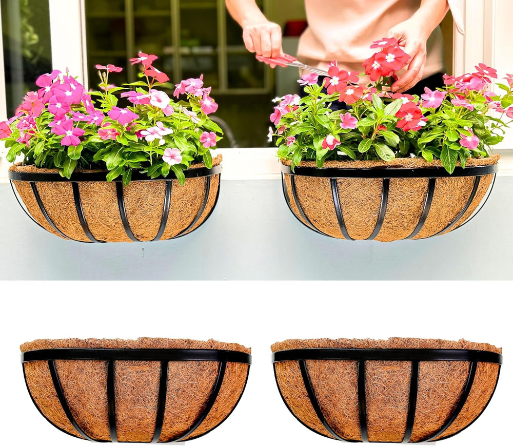LaLaGreen Outdoor Wall Planter (16 in, 2 Pack) Black Window Flower Box