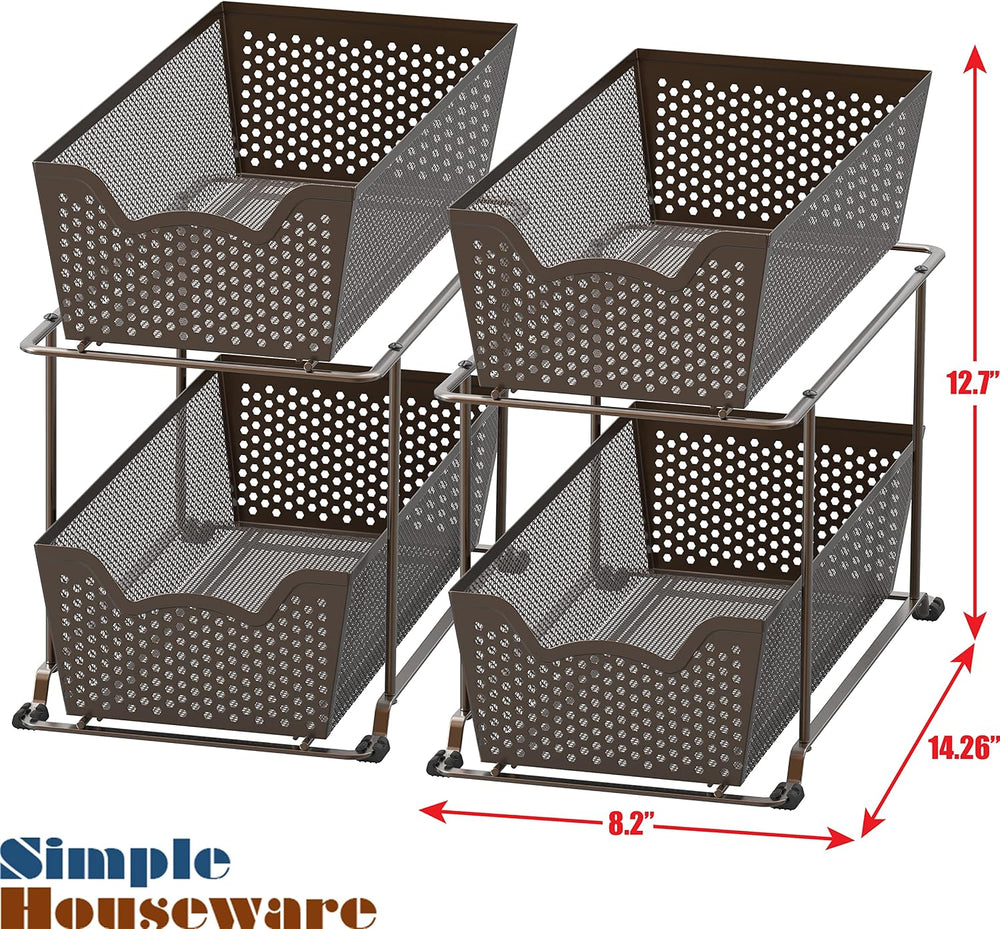 Simple Houseware Cabinet 2 Tier Perforated Basket Drawer, Bronze - 2 Pack