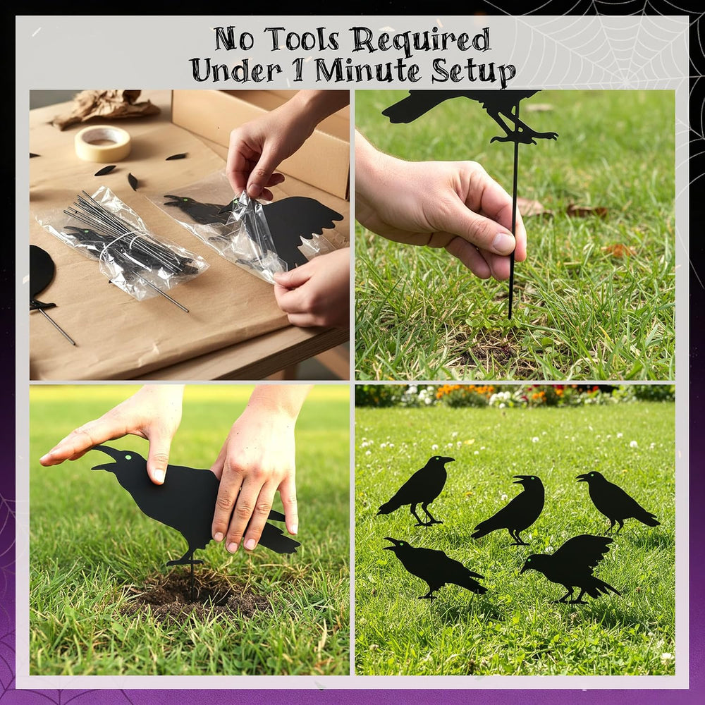 Halloween Crow Garden Stakes, 5-Pack Black Bird Silhouette Decor