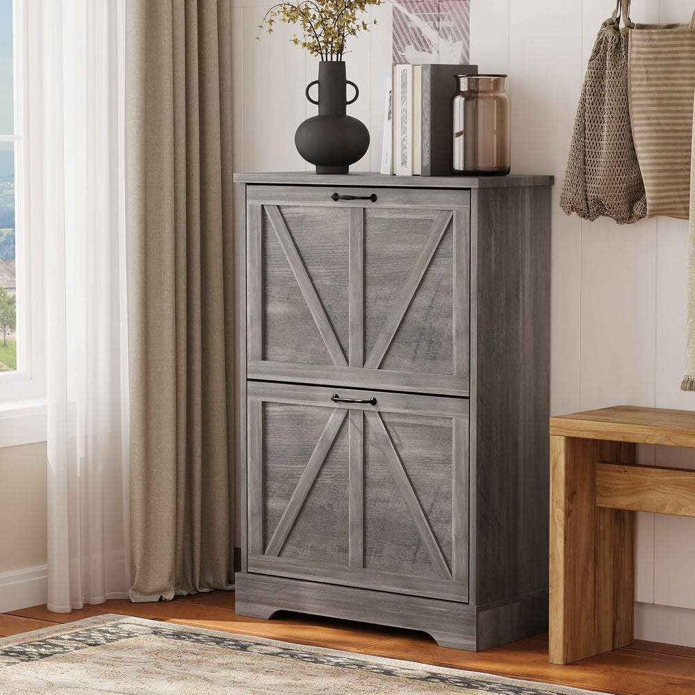 Semiocthome Farmhouse Shoe Storage Cabinet with 2 Flip Drawers, 23.6"(W)...