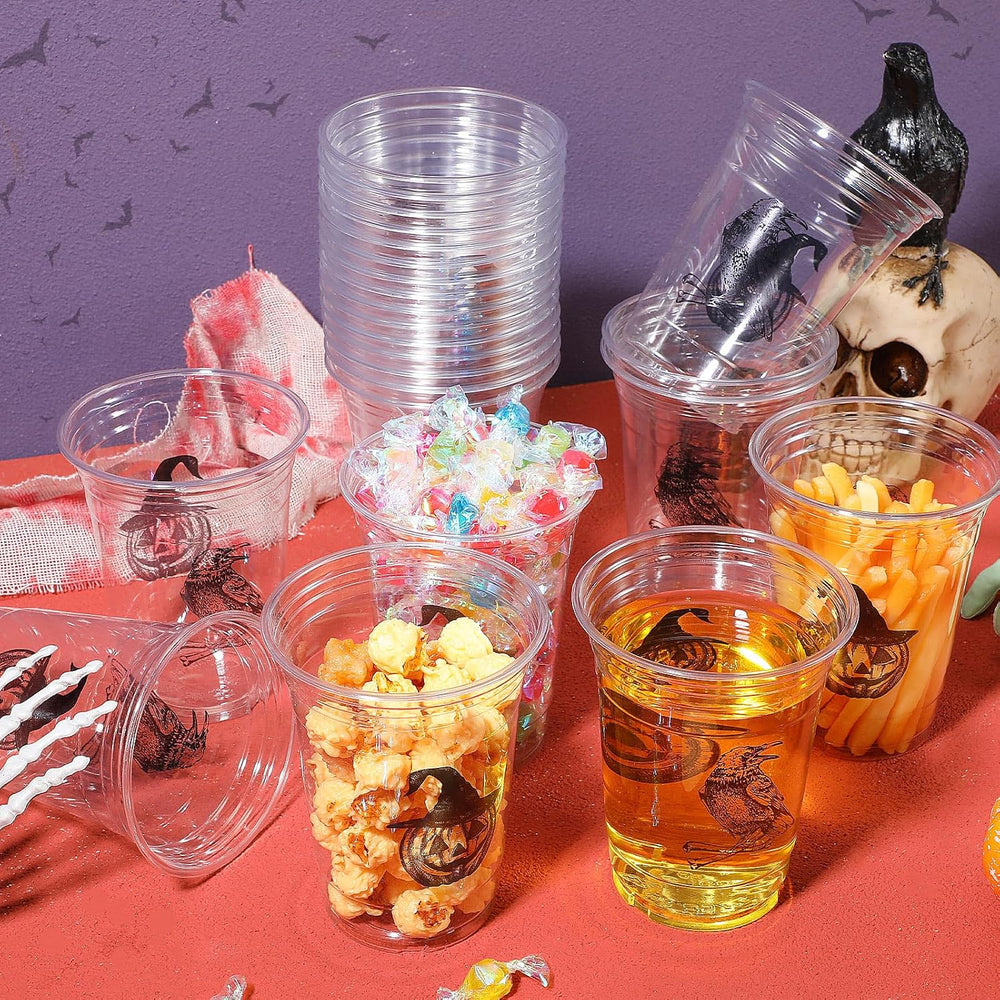 Teenyyou 16 oz Halloween Plastic Cup, Disposable Party Cup, 100 Pcs, Skull