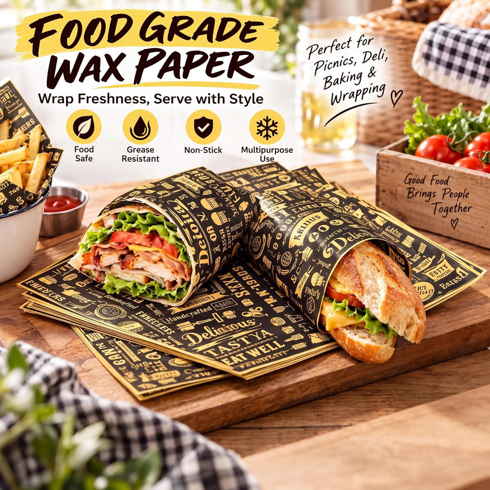 Outus 600 Pcs 12 x 12 Inch Deli Wax Paper Sheets, Black,Yellow