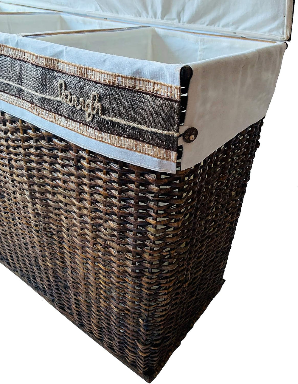Handcrafted Wicker Oversized 3 Section Divided Laundry Hamper Sorter and Orga...