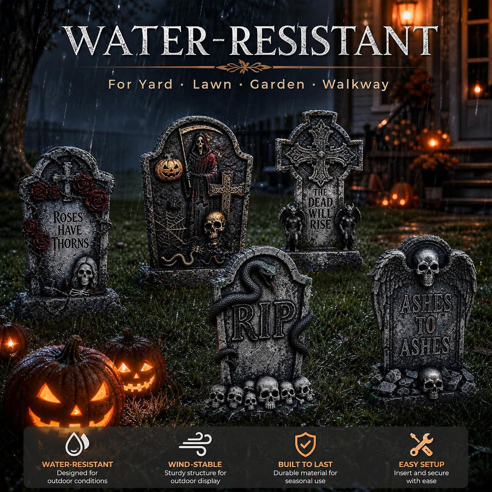 25in Halloween Tombstone Outdoor Graveyard Decor Large Yard Signs, 5Pack