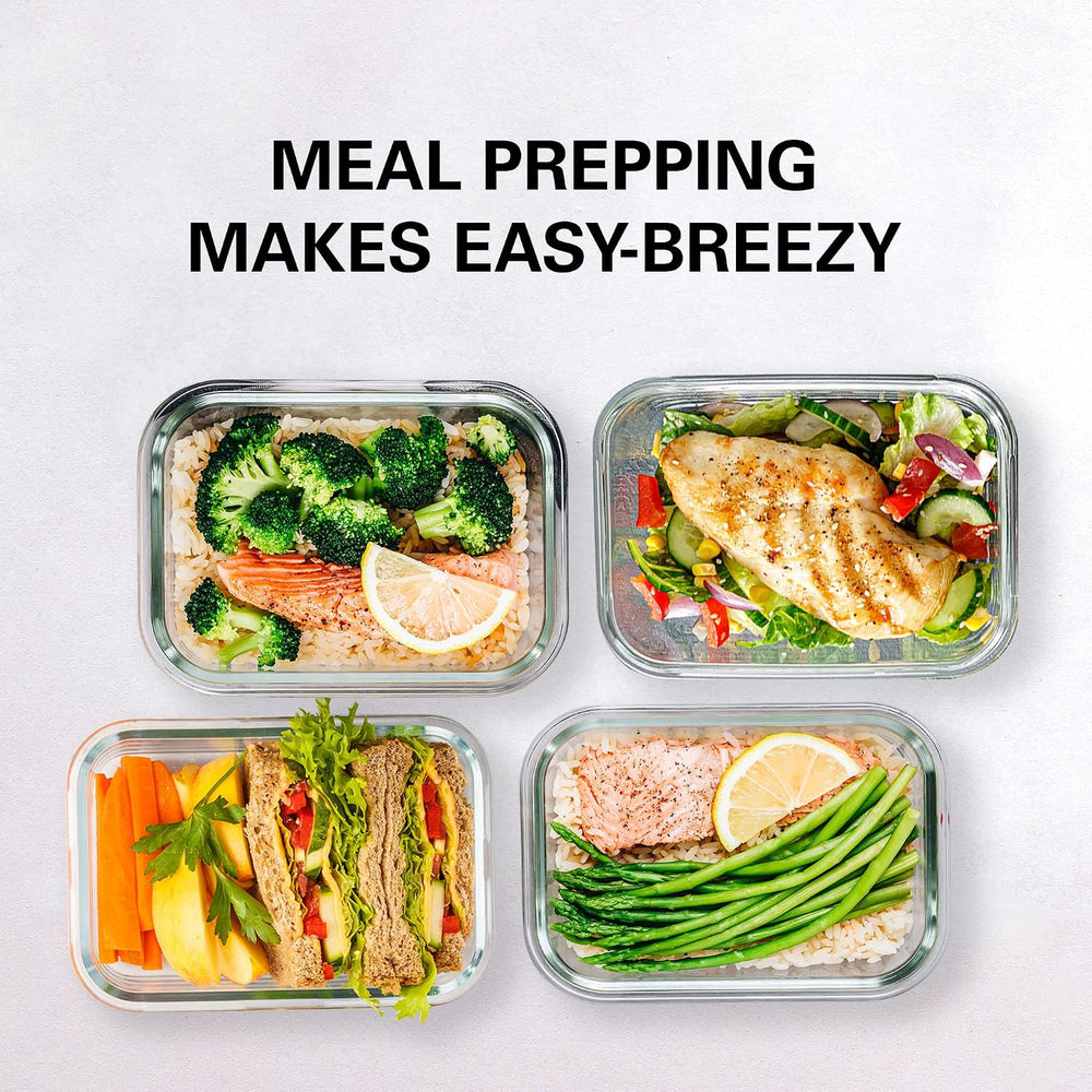 Razab 16 Pc (Set of 8) 30 Oz Glass Meal Prep Containers with Lids, Airtight L...