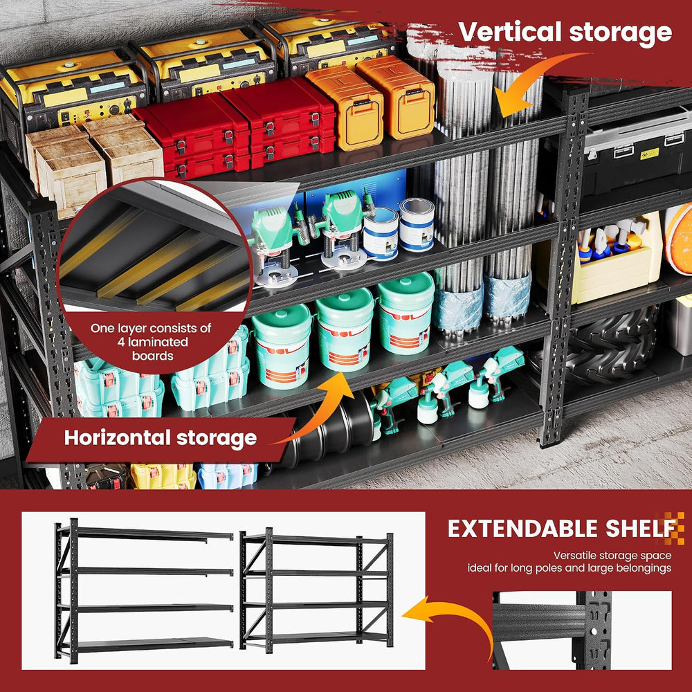 4‑Tier Heavy‑Duty Metal Garage Storage Shelving Unit, 5000 LBS Capacity Adjus...
