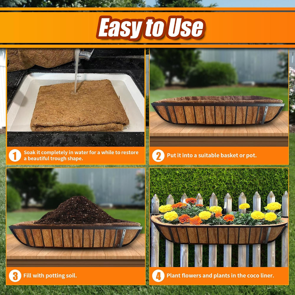 Sinimaka Coco Liners for Planters 48 Inch, 2 Pack Trough Window Box Liners, C...