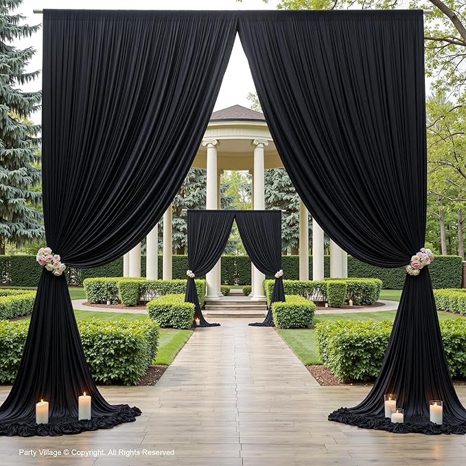 PartyVillage 10ft×15ft Black Backdrop Curtain for Halloween Parties, 2 Panels...