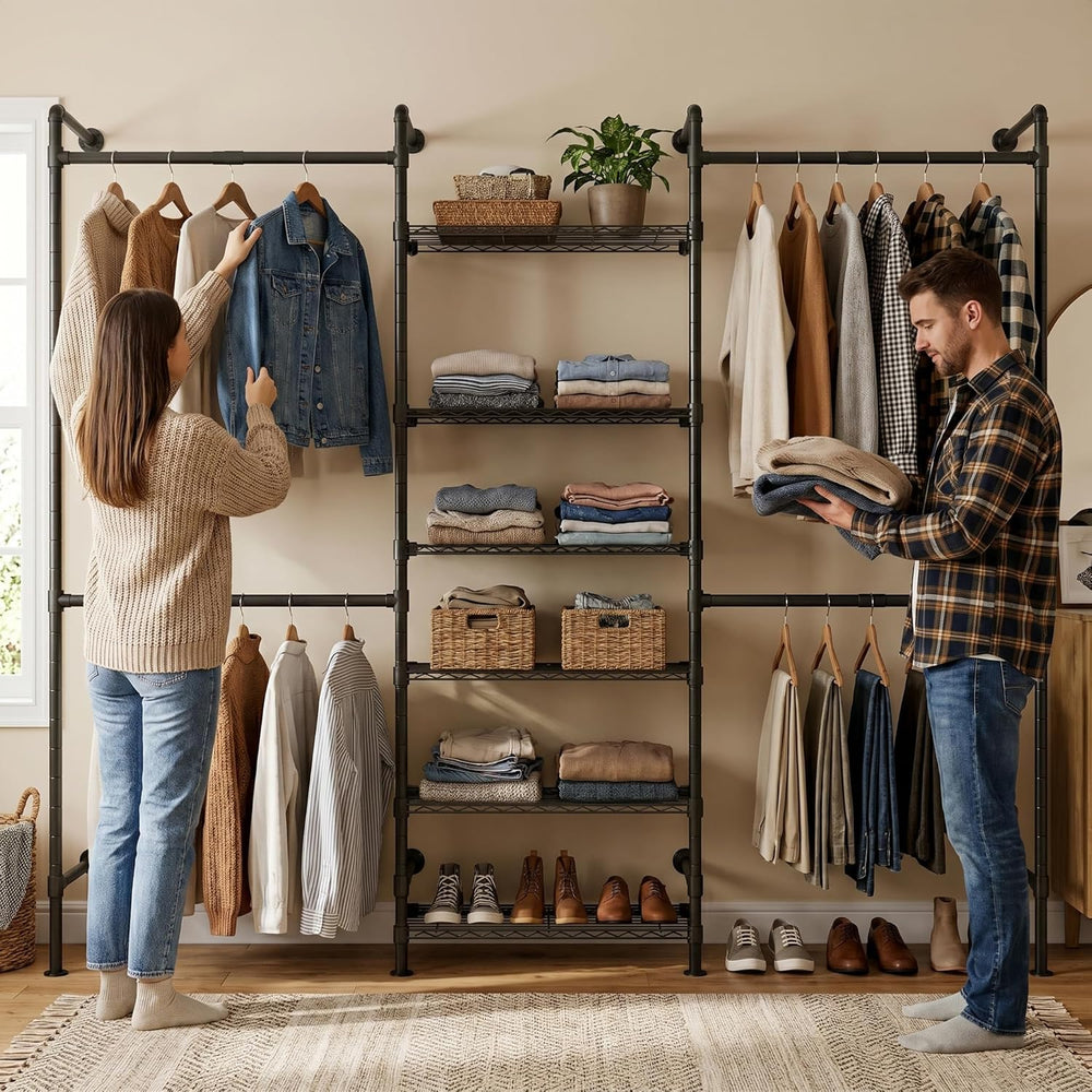 F3 Wall Mounted Closet System, Industrial Pipe Clothing Rack for Hanging Clot...