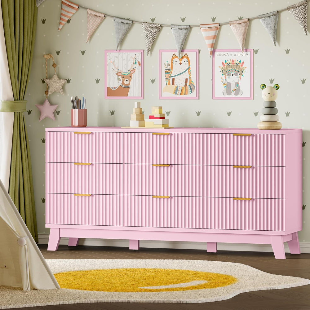 BORNOON Fluted 9 Drawer Dresser, 57.1" Wide Modern Boho Chest of Drawers...