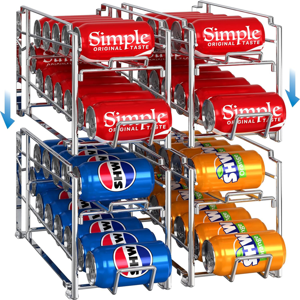 Simple Houseware 4-Pack Soda Can Stackable Rack Dispenser Organizer, Chrome