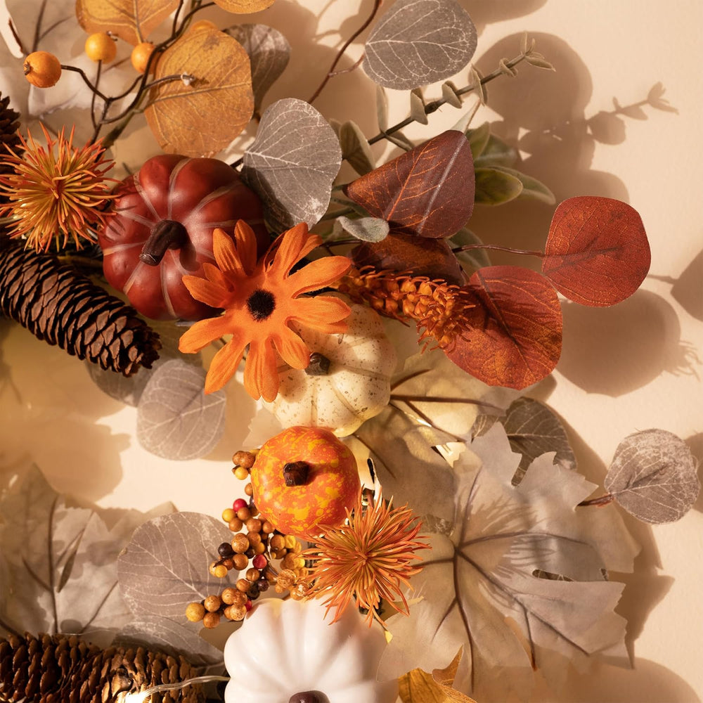 Valery Madelyn Fall Halloween Wreath with Lights for Front Door 18"