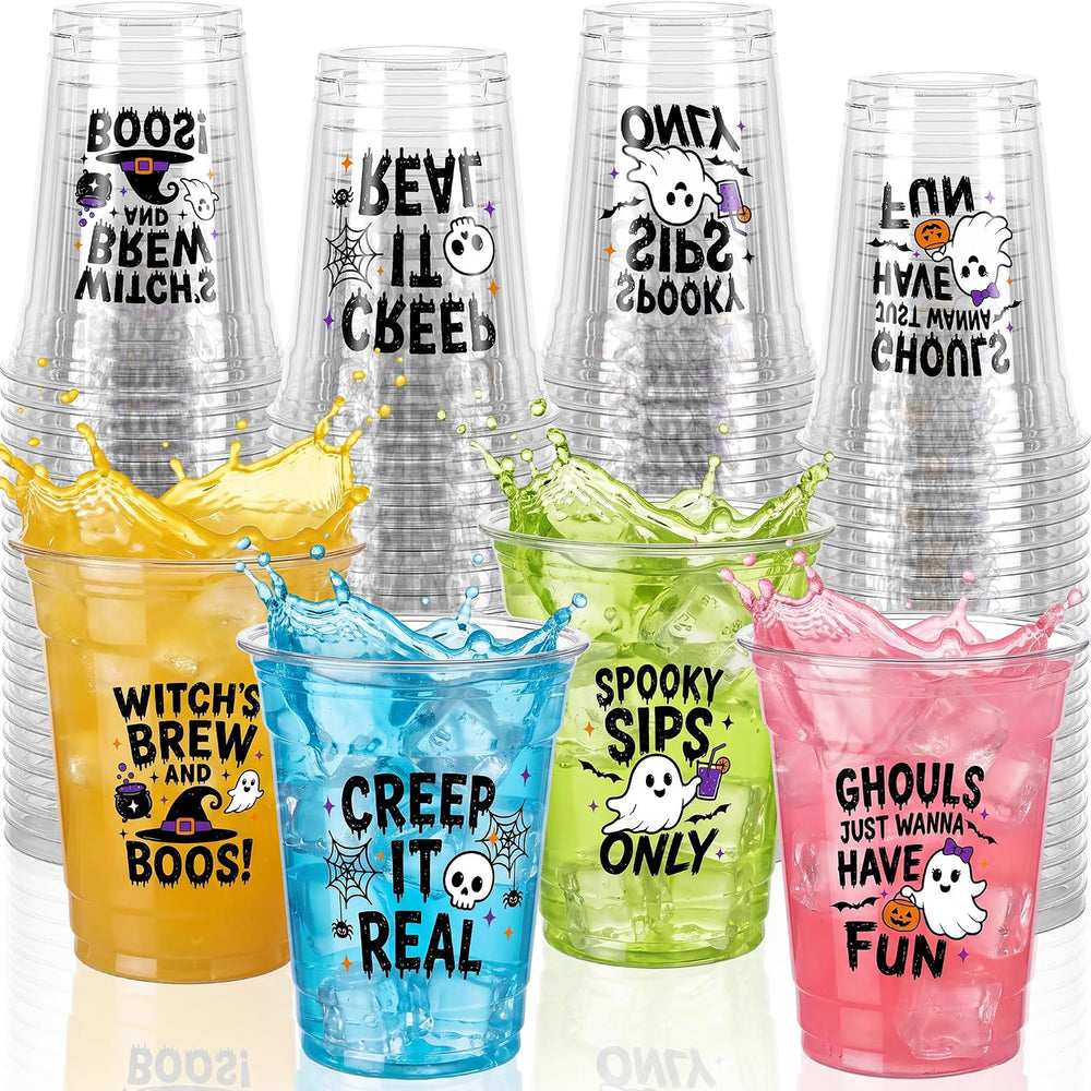 SiliFine 100 Pcs 12 oz Halloween Plastic Cups, Halloween Party Supplies