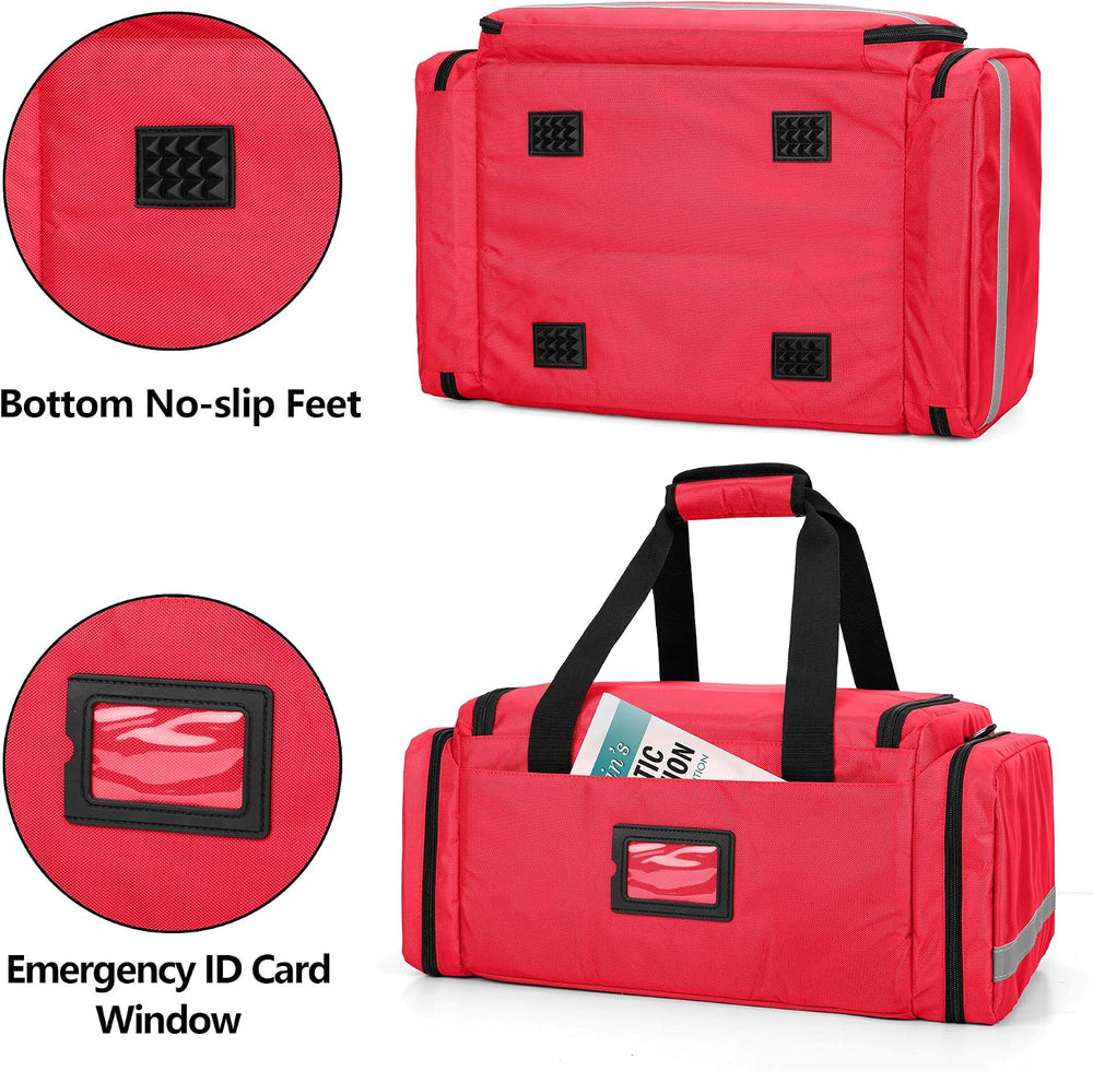 Trunab First Responder Bag Medical Supplies Bag with Inner Dividers,Red