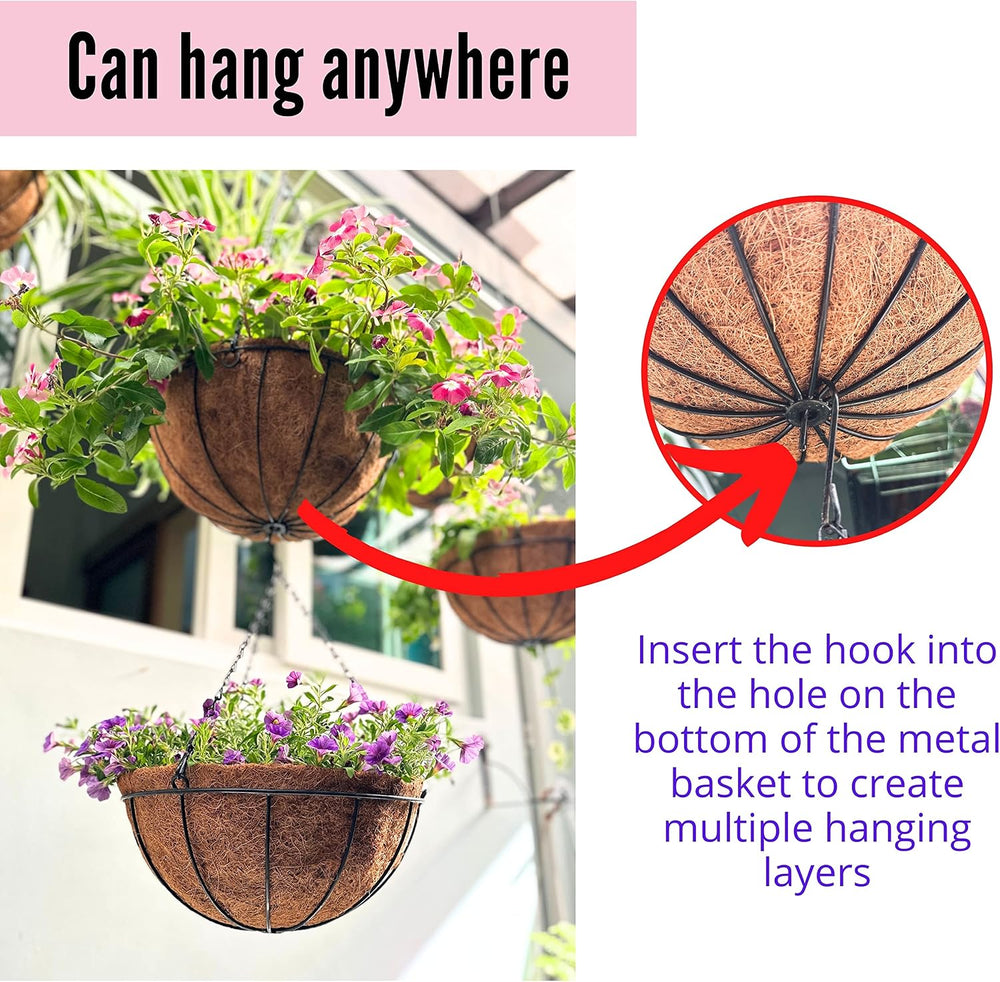 LaLaGreen Large Hanging Baskets (16 in, 6 Pack) Black Metal Coco Liner Pots