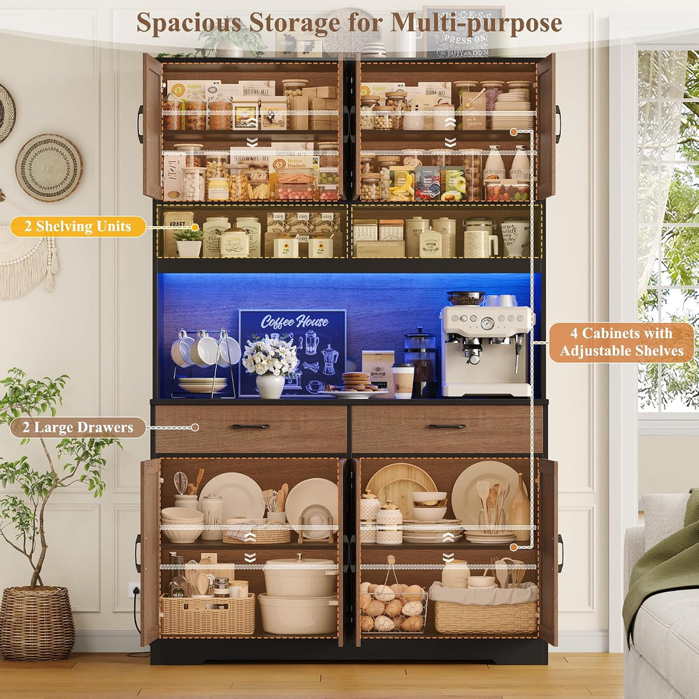 HOSTACK 75" Tall Kitchen Pantry Storage Cabinet, 45"W Hutch, Brown/...