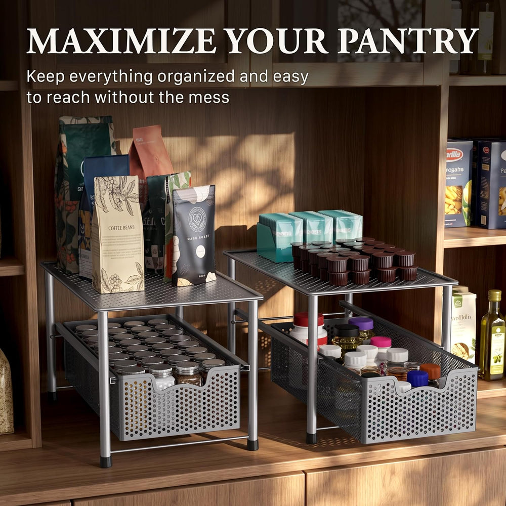 Simple Houseware Stackable Under Sink Sliding Basket Drawer, Silver