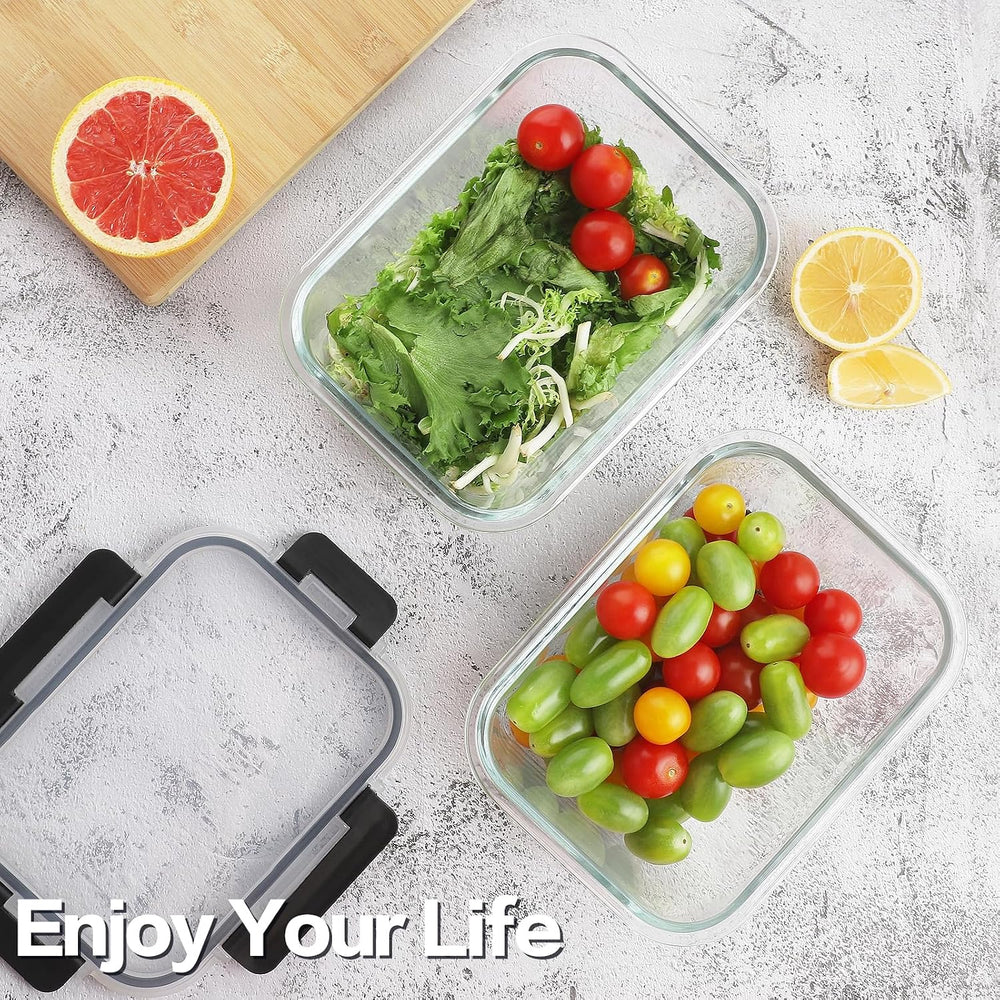 HOMBERKING 10-Pack Glass Meal Prep Containers, 36 oz/14 oz, Locking Lid Set