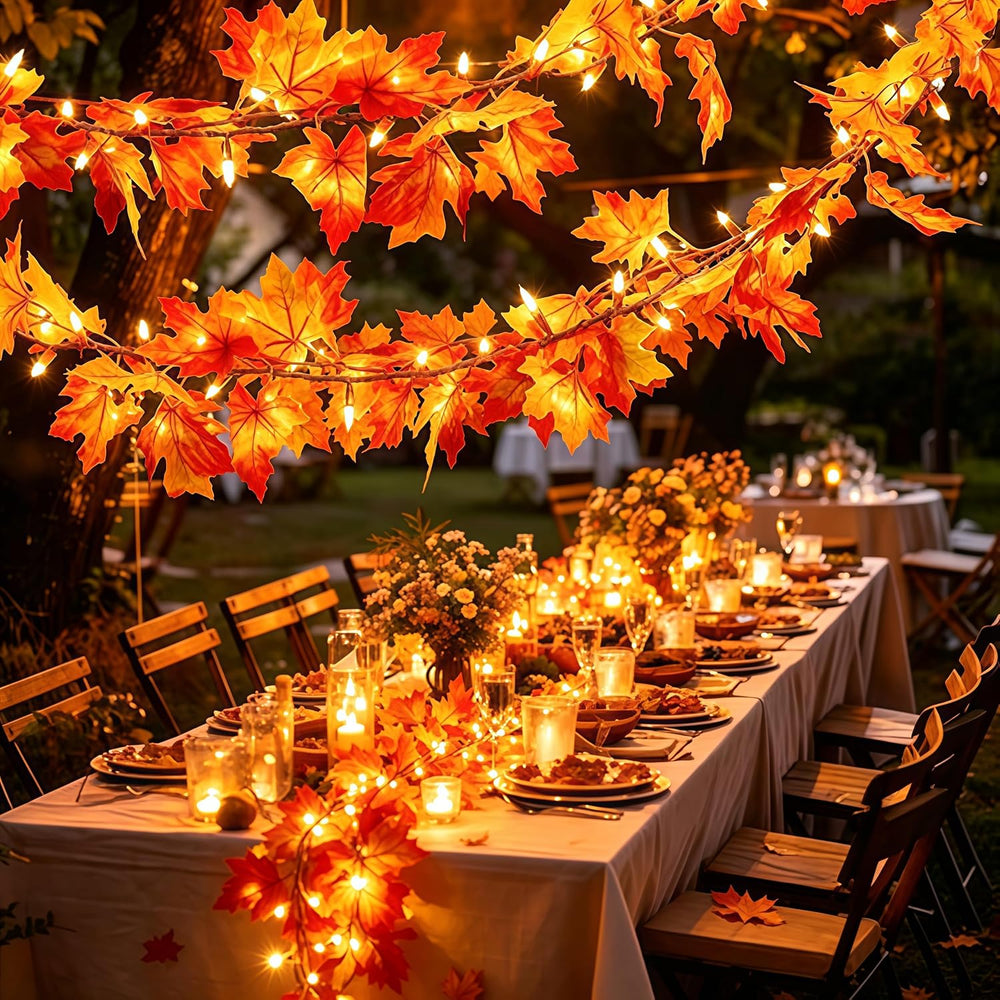2Pack Fall Decor 9.1ft Plug in Fall Garland with Lights 50 Orange Bulb Connec...