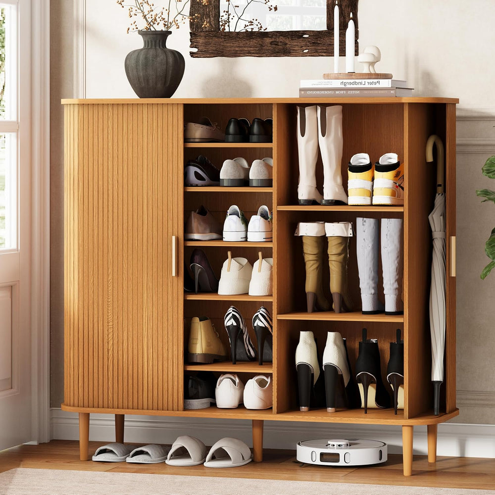 DHH Shoe Storage Cabinet with Sliding Door, 6-Tier Shoe Cabinet with Adjustab...