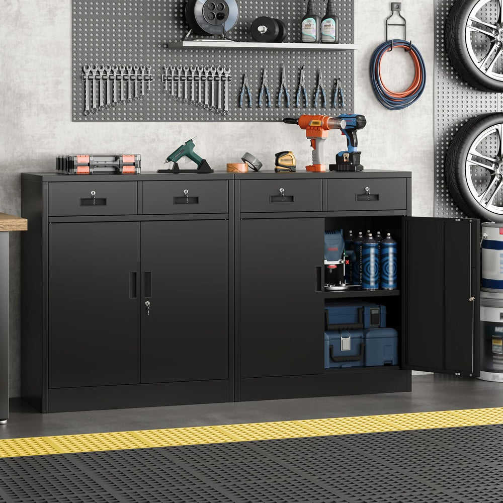 Metal Storage Cabinet, 36" Locking Cabinet with 2 Drawers & Shelves