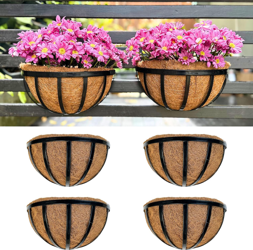 LaLaGreen Outdoor Wall Planter (12 in, 4 Pack) Black Metal Coco Liner Boxes