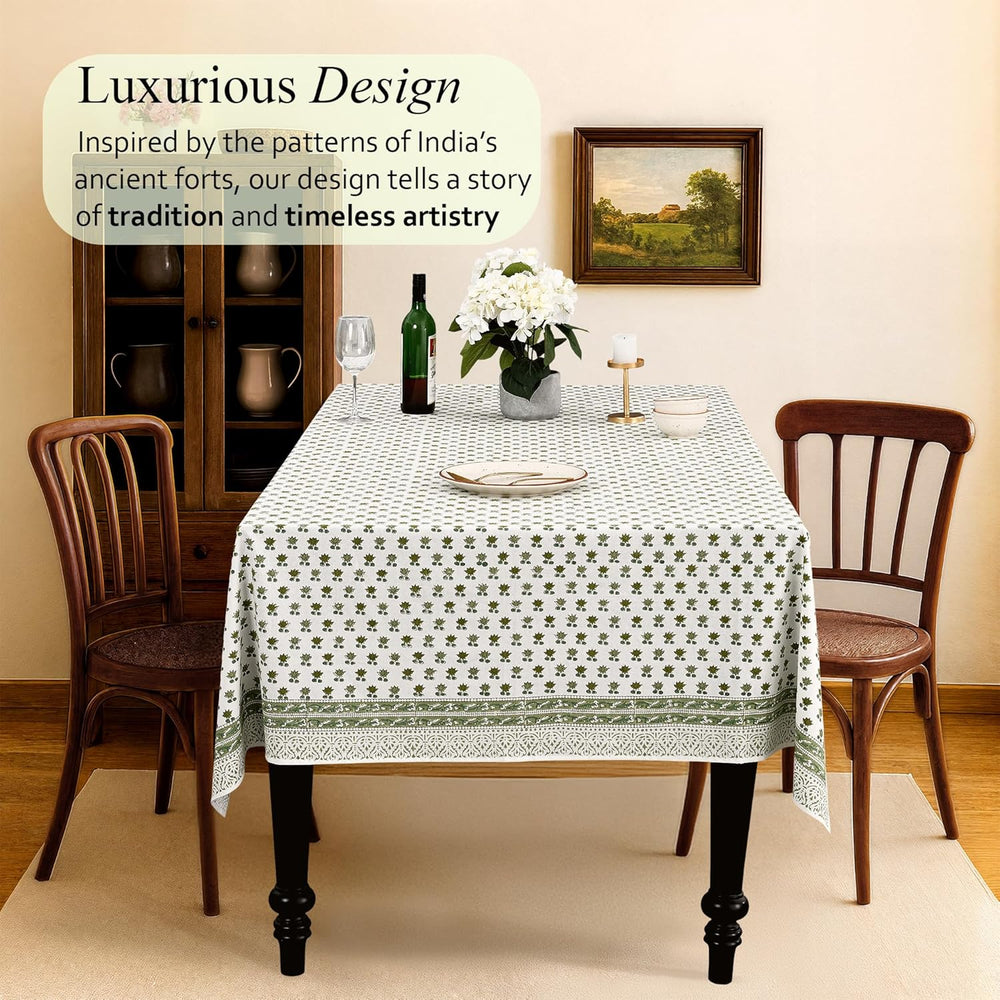 CPC Lotus Meadow Tablecloth 100% Cotton 60x90 Inch Indian Block Print Rectang...