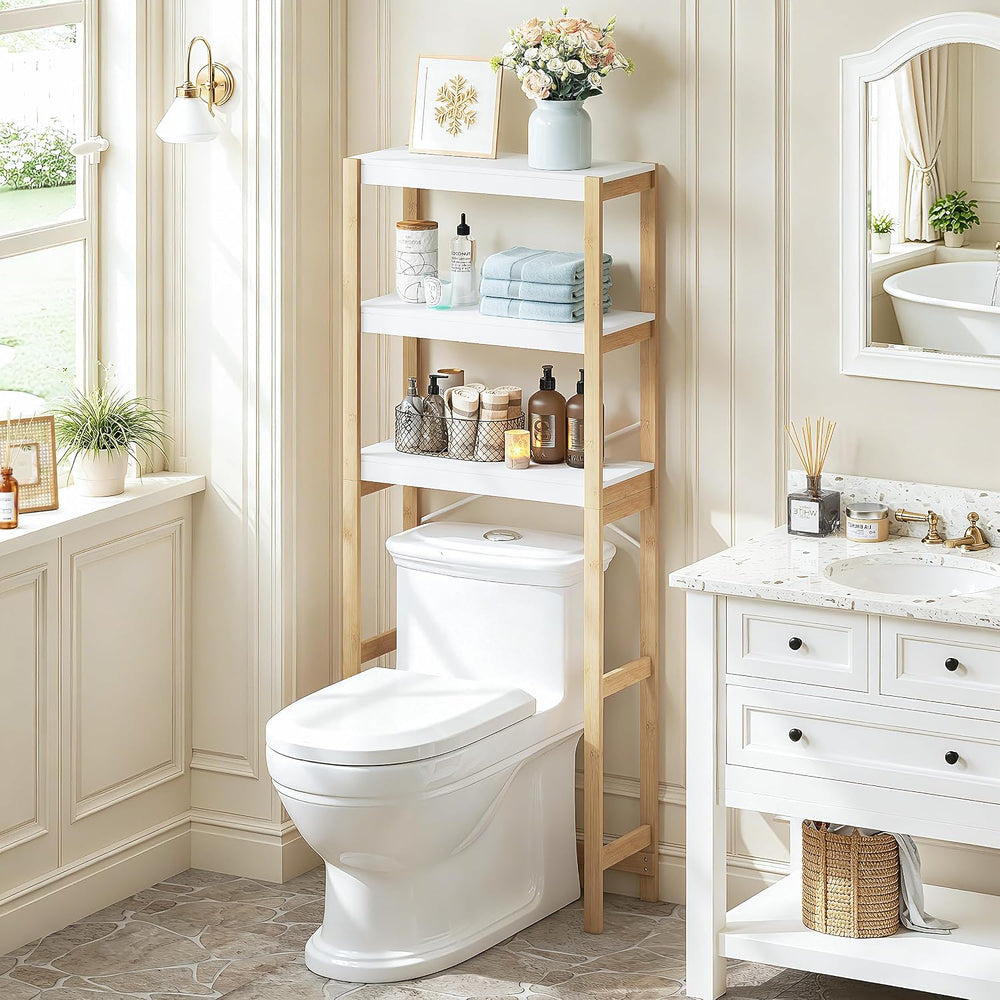 UTEX 3-Tier Over the Toilet Storage Shelf with Bamboo Frame, White