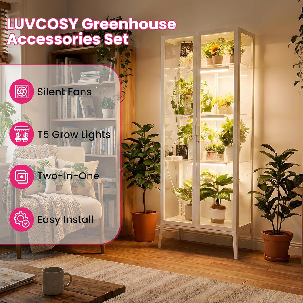 LUVCOSY 4 Pack T5 Grow Light Strips + 2 Pack USB Fans for Indoor Plants