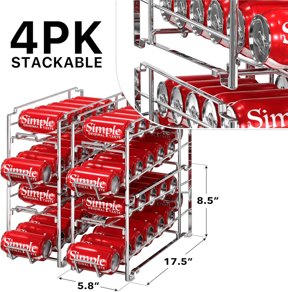 Simple Houseware 4-Pack Soda Can Stackable Rack Dispenser Organizer, Chrome