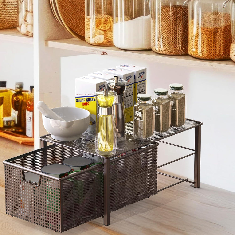 Deco Brothers Stackable Pull Out Cabinet Sliding Basket with Divider, Large