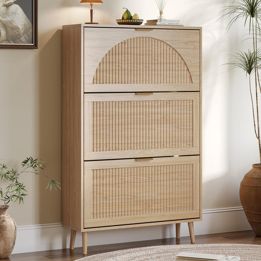 BORNOON Shoe Cabinet for Entryway with 3 Flip Drawers, Slim Wooden Shoe Stora...