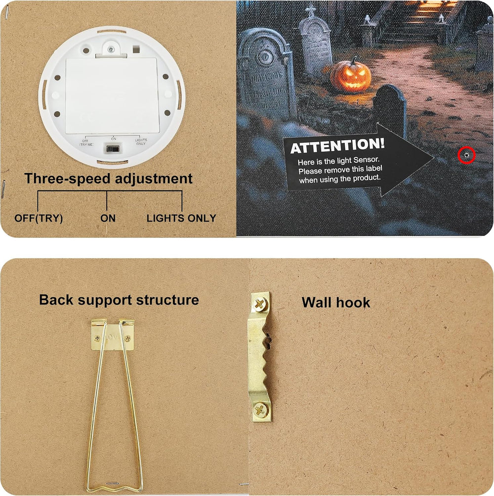 Halloween Canvas Wall Art with LED Lights and Sound Effects, 20x15 Inch