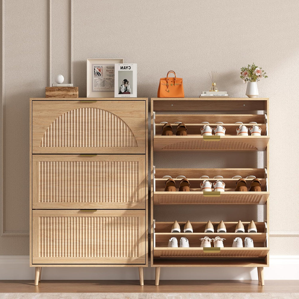 BORNOON Shoe Cabinet for Entryway with 3 Flip Drawers, Slim Wooden Shoe Stora...