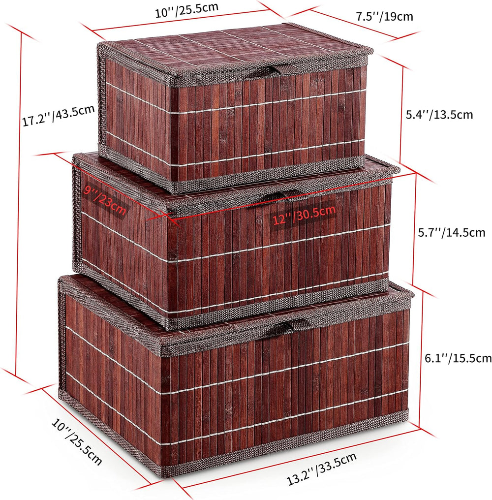 Bamboo Decorative Storage Boxes - Set of 3 Woven Lined Storage Basket with Li...