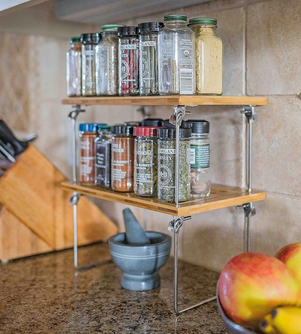 Internet's Best Stacking Utility Shelf, Bamboo 2-Tier Cabinet Organizer, ...