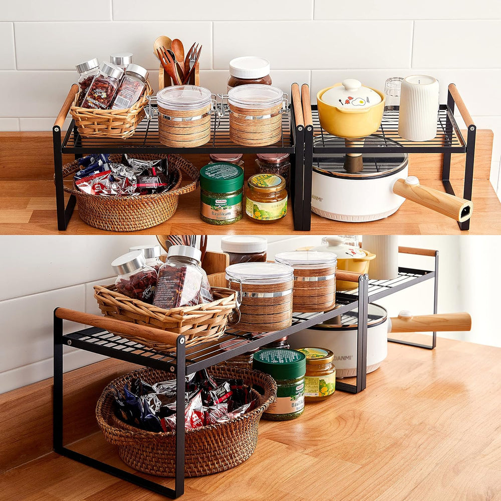 Kitchen Cabinet Organizer Set of 2 with Wooden Handles