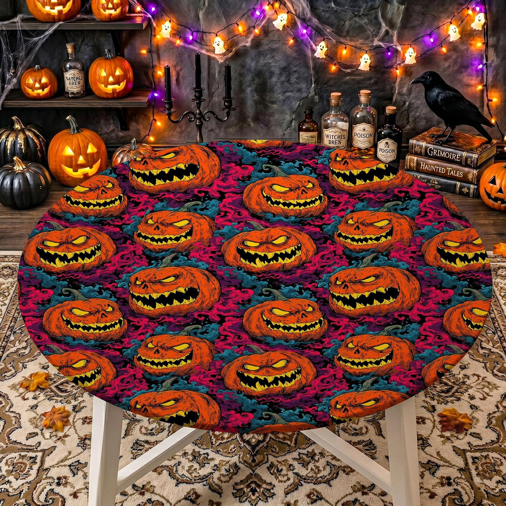 Halloween Tablecloth Round Fitted Tablecloth Fits 61"-65" Tables