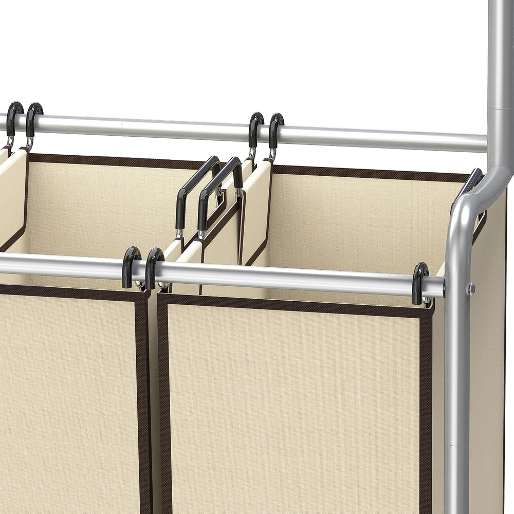 Deco Brothers Heavy Duty 3 Bags Laundry Sorter Cart with Hanging Bar, Beige