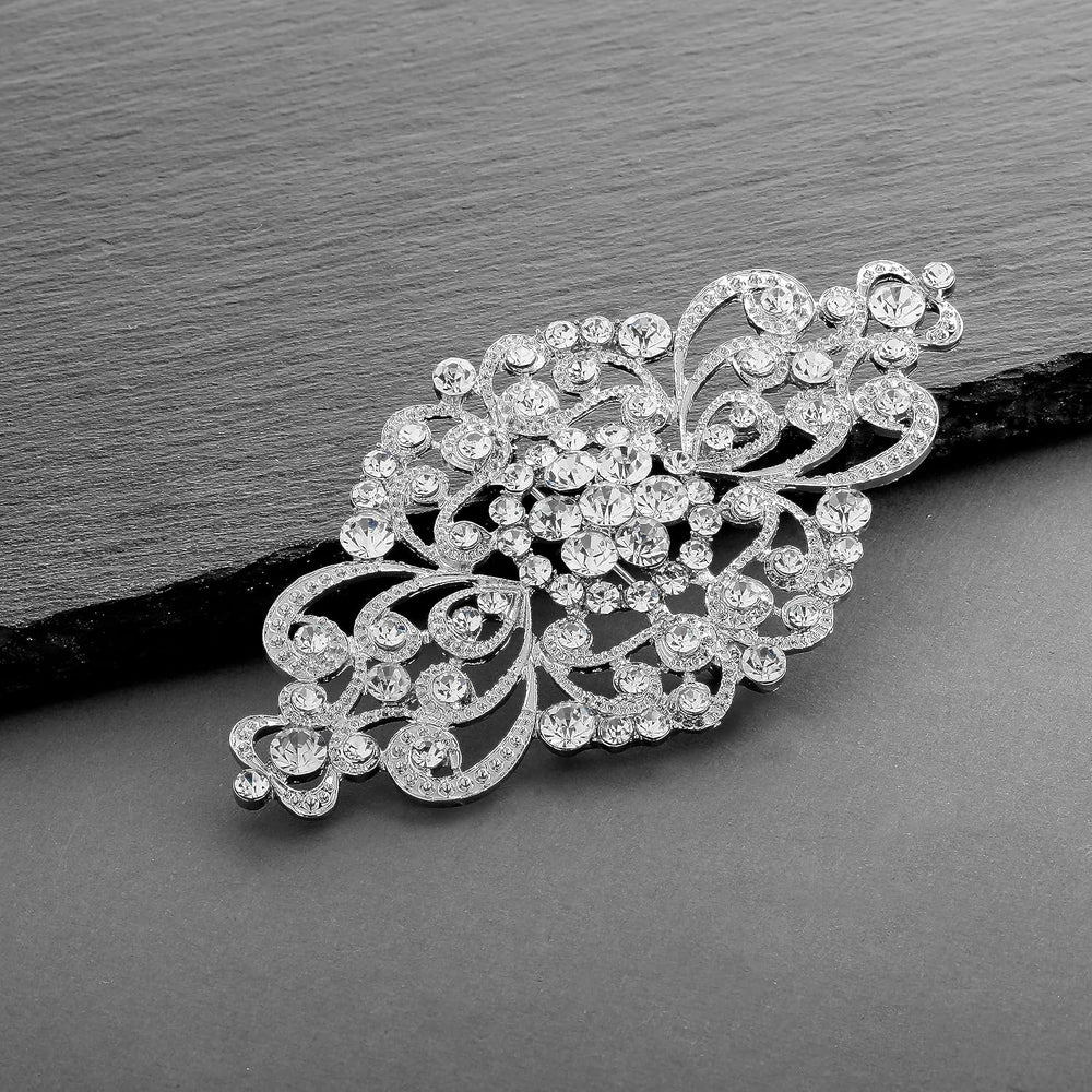 Mariell Vintage Bridal Crystal Brooch Pin, 4" Wide, Rhinestone Brooch fo...