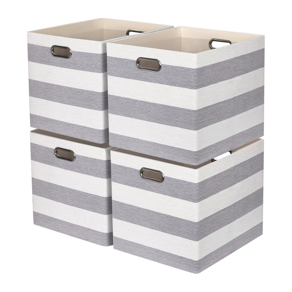 13 x 15 x 13 Inch Stripe Linen Storage Cube for Home Organizing, Pack of 4
