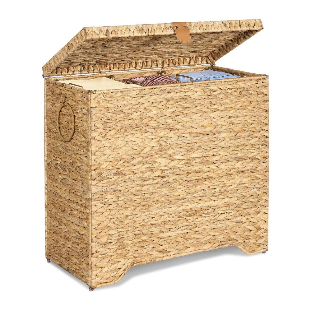 130L Wicker Laundry Hamper, 3-Section Laundry Basket with Lid