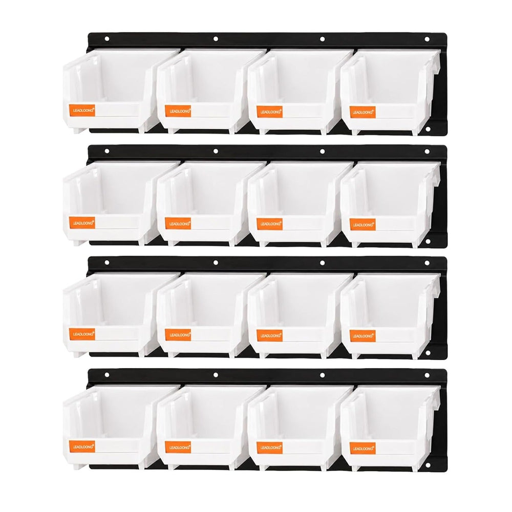 16pc Wall-Mounted Storage Organizer Set with Metal Rails White